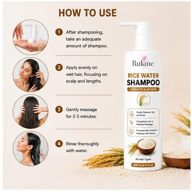 Rukme Rice Water Shampoo For Women and Men 200ml