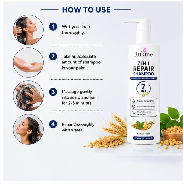 Rukme 7 in 1 Repair Shampoo for Women & Men, 200ml
