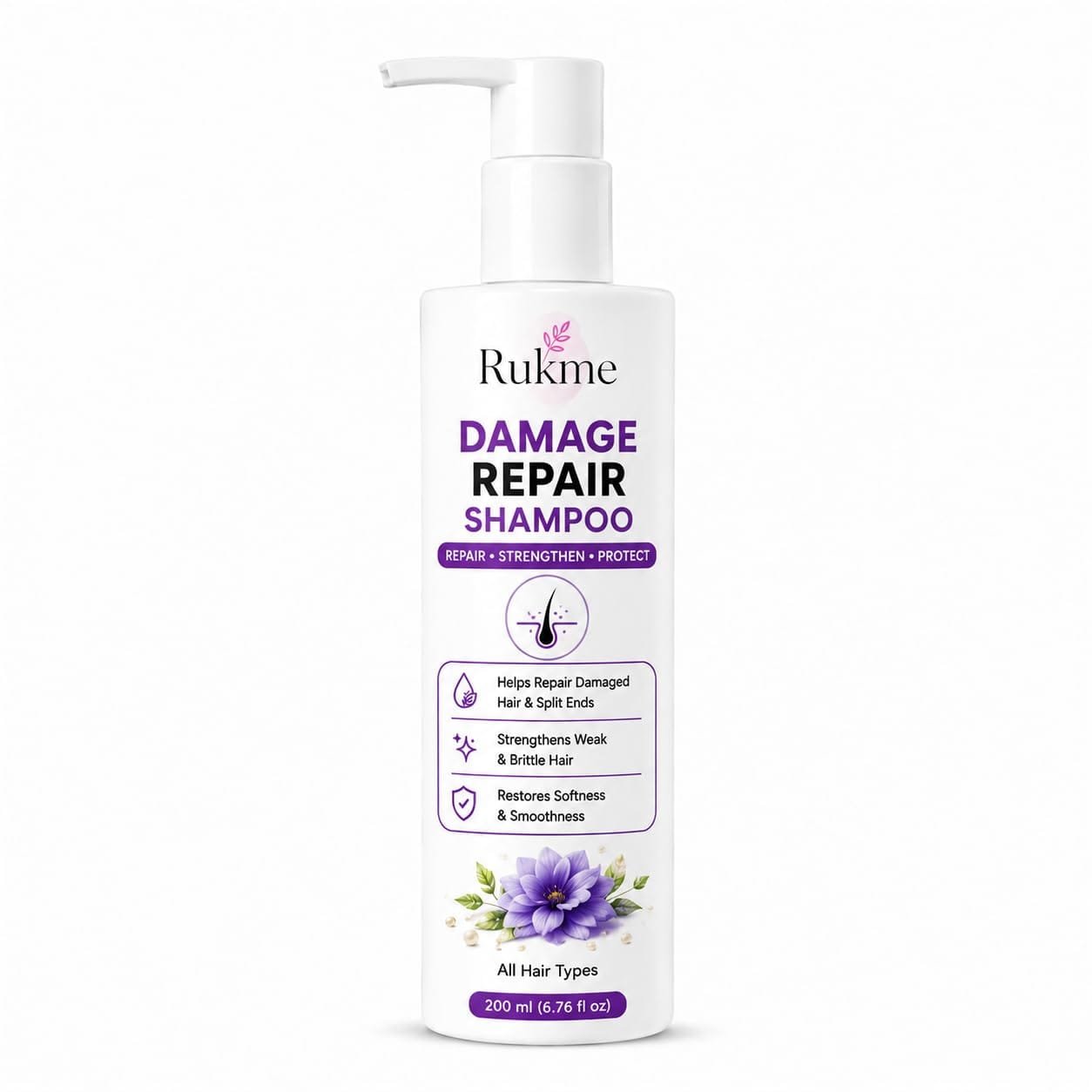 Rukme Damage Repair Rosemary Rice Water Shampoo for Women & Men 200ml