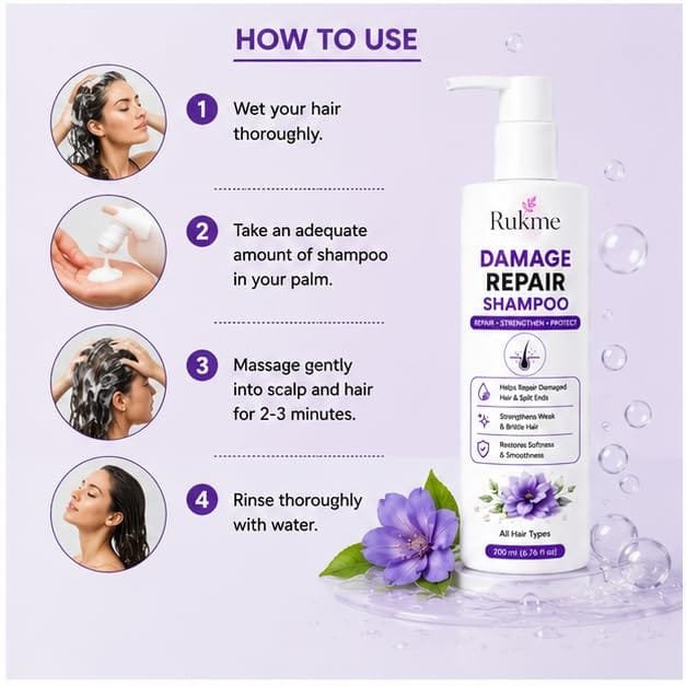 Rukme Damage Repair Rosemary Rice Water Shampoo for Women & Men 200ml