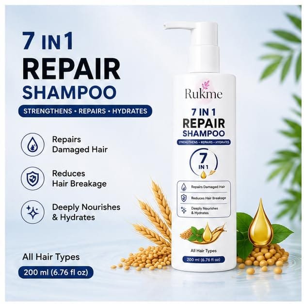 Rukme 7 in 1 Repair Shampoo for Women & Men, 200ml