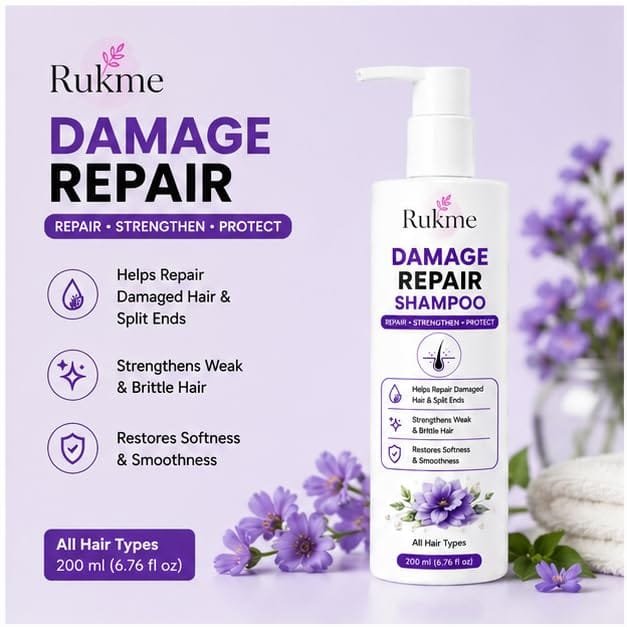 Rukme Damage Repair Rosemary Rice Water Shampoo for Women & Men 200ml