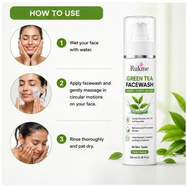 Rukme Green Tea Facewash for Women & Men,100ml