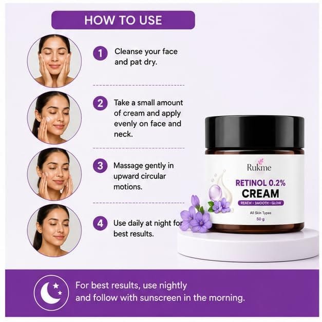 Rukme Retinol 0.2% Cream, 50g for Women & Men