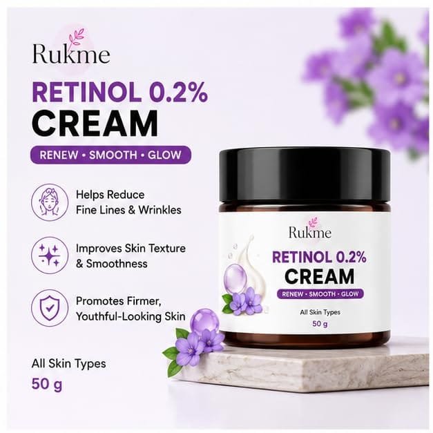Rukme Retinol 0.2% Cream, 50g for Women & Men