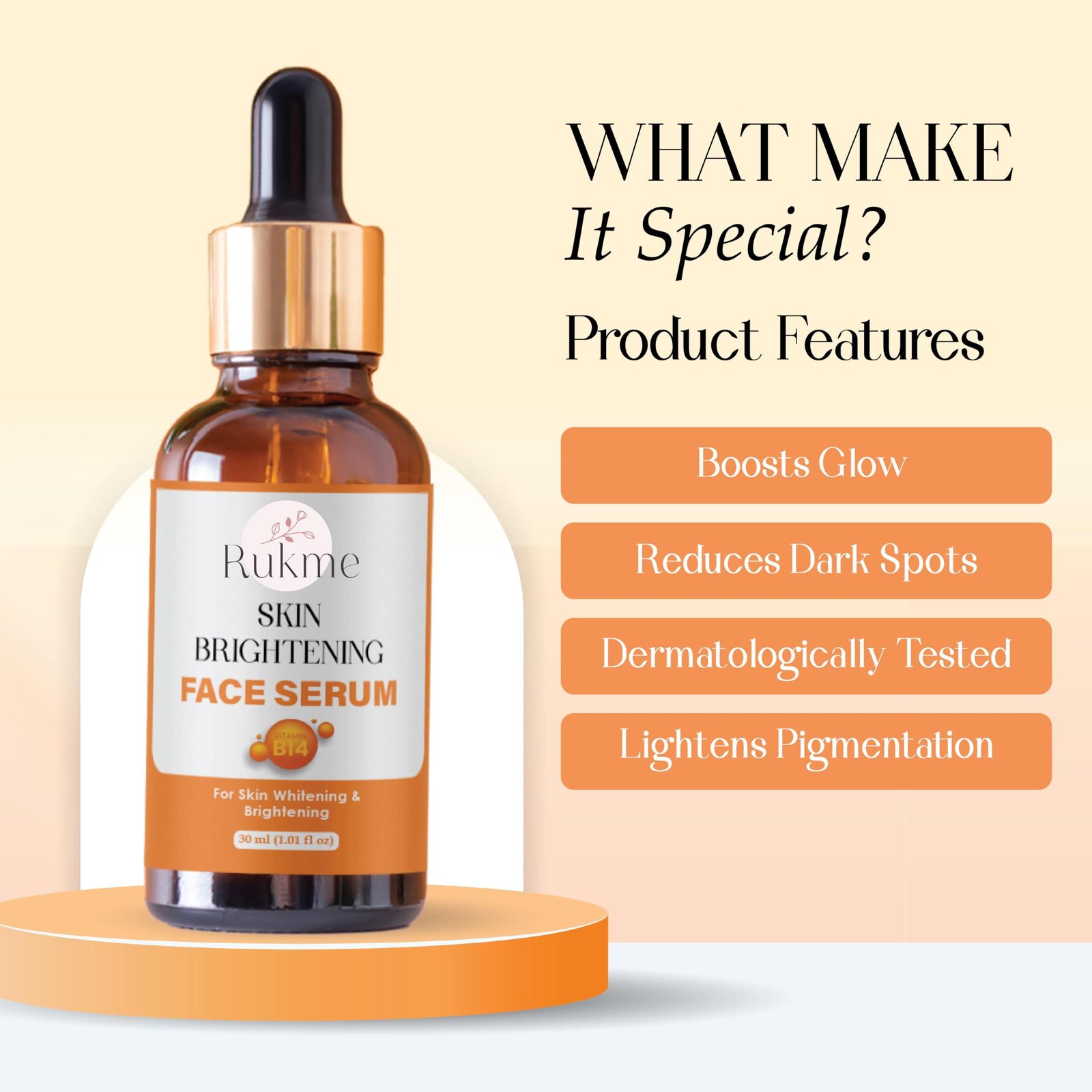 Rukme Skin Brightening Face Serum with Vitamin B12, 30ml