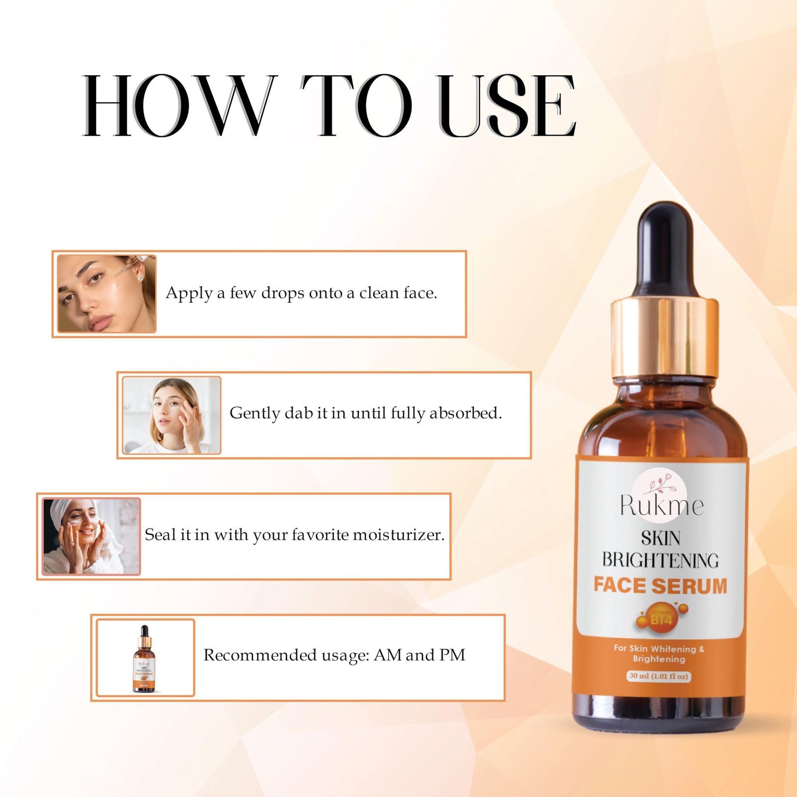 Rukme Skin Brightening Face Serum with Vitamin B12, 30ml