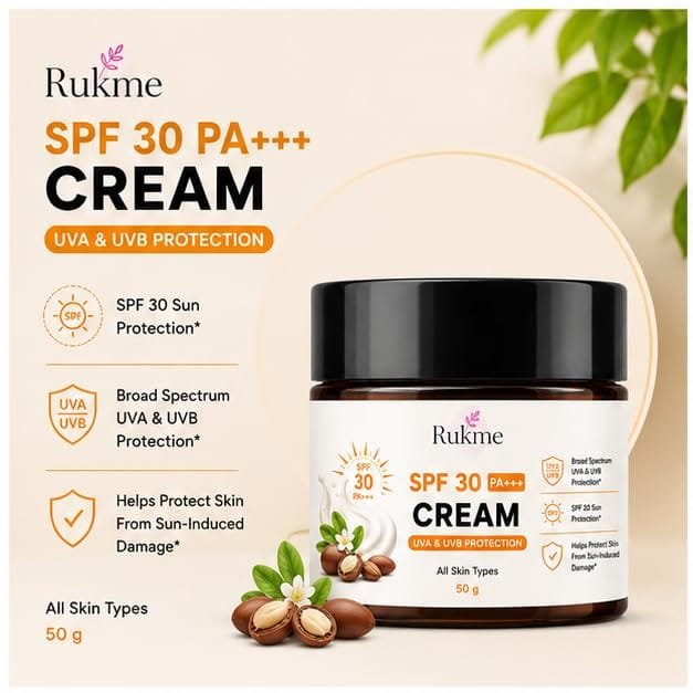 Rukme SPF 30 PA+++ Cream, 50g for Women & Men
