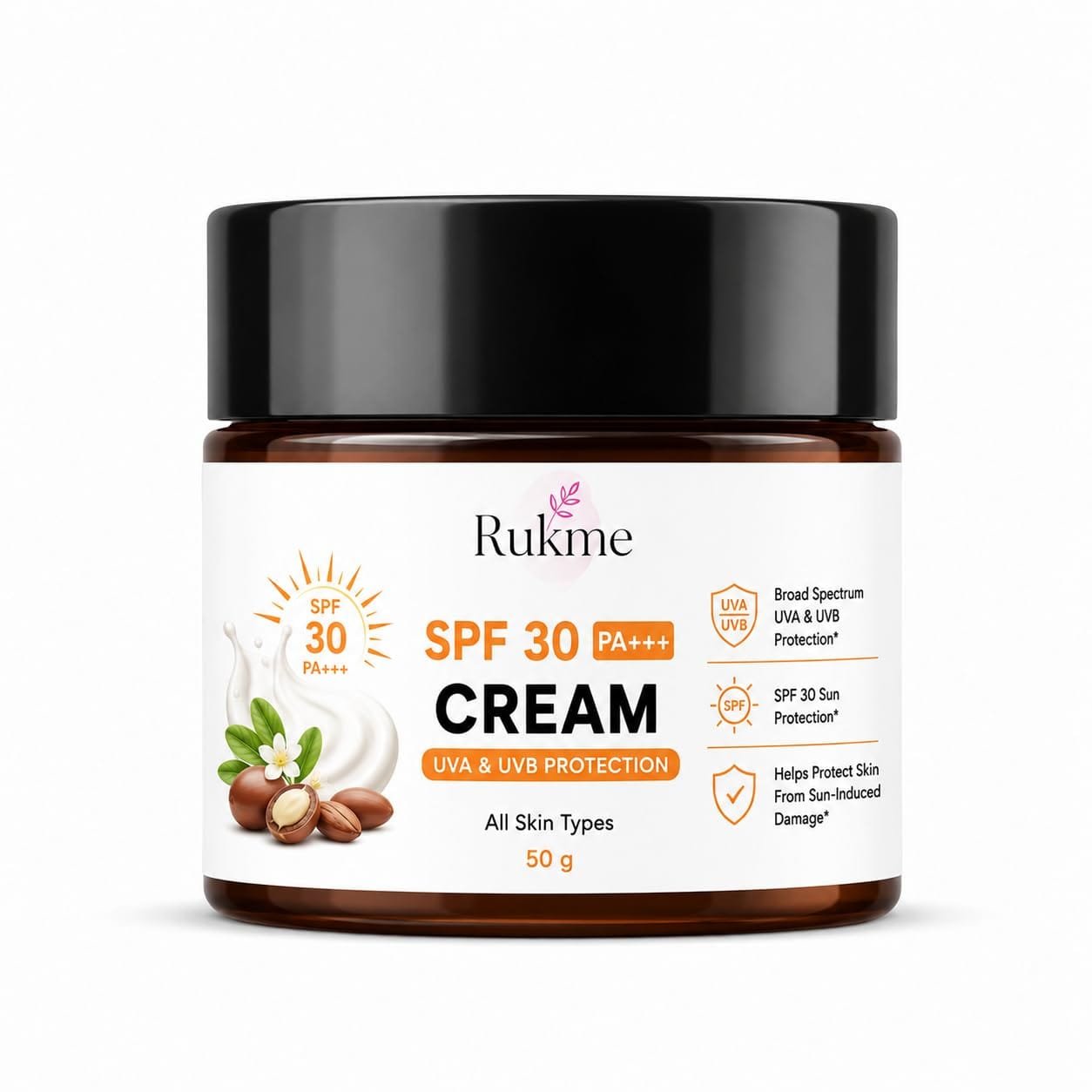 Rukme SPF 30 PA+++ Cream, 50g for Women & Men