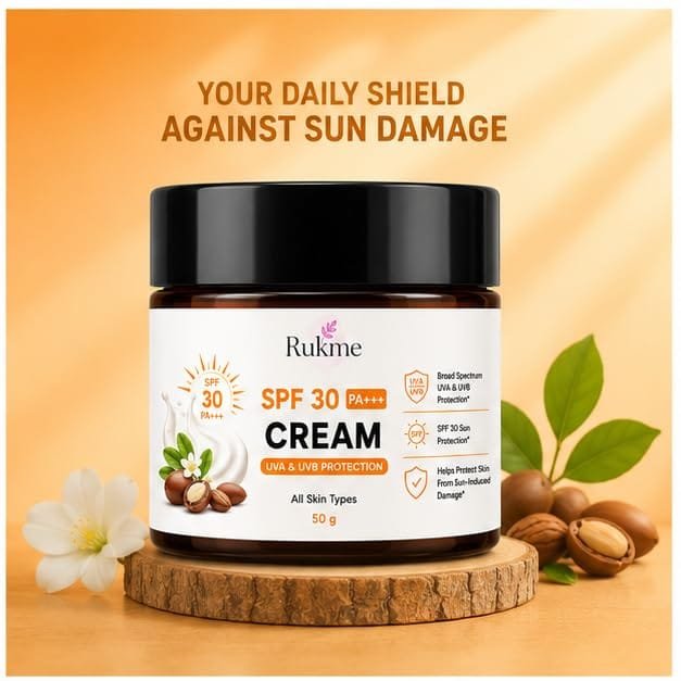 Rukme SPF 30 PA+++ Cream, 50g for Women & Men
