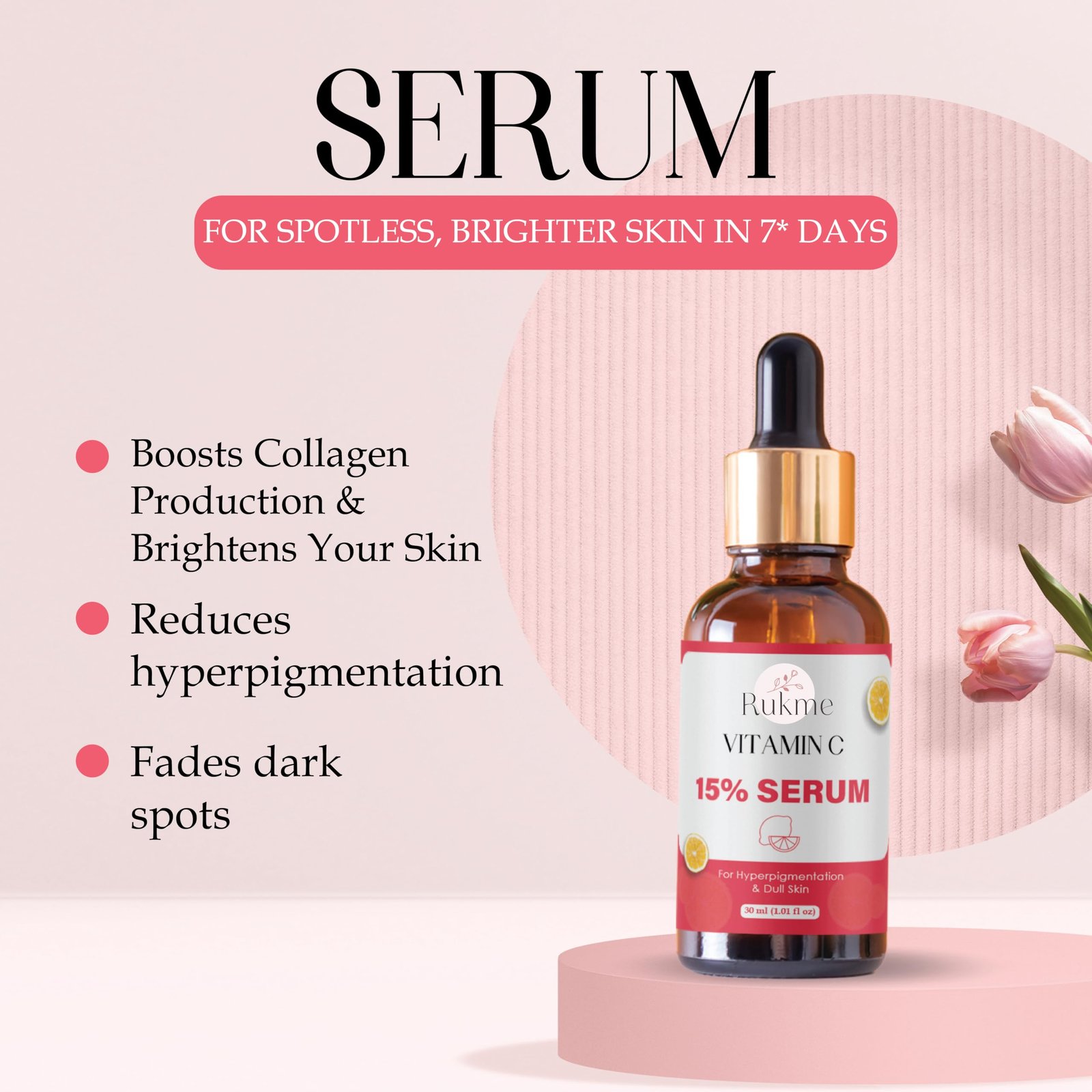Rukme Vitamin C 15% Serum for Men and Women, 30ml